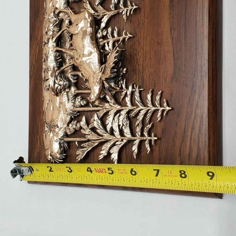 Vintage A&J Copper‎ & Wood 3D Moose Wall Hanging Plaque Made in Canada Cabin